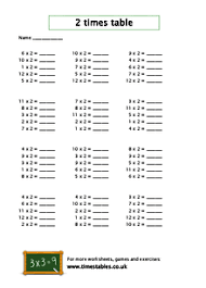 free 2 times table worksheets at