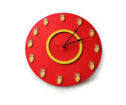 Round Large Red Color Wall Clock Owl