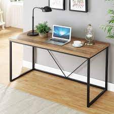 Benzara industrial metal writing desk with wooden top, brown and black. Foluban Rustic Industrial Computer Desk Wood And Metal Desk Vintage Pc Table For Home Office Oak Amazon De Kuche Haushalt