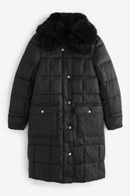 Buy Quilted Coat With Faux Fur Collar