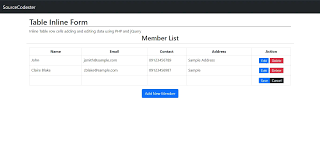 inline table row insert update and