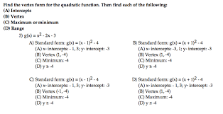 Vertex Form For The Quadratic Function