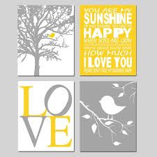 Yellow Grey Nursery Wall Art Set Of 4