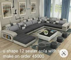 polished merrandy wood u shape sofa set