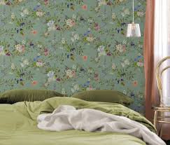 pea green wildflower pattern wallpaper