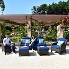 Are patio dining sets comfortable? Amazon Com Xizzi Patio Furniture Sets Clearance Outdoor Furniture All Weather Wicker Patio Set With High Back Sofa 5pcs Navy Blue Garden Outdoor