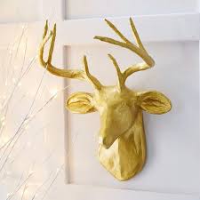 Papier Mache Gold Deer Animal Sculpture