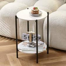 2 layer end table with marble tabletop
