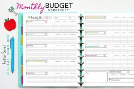Monthly Budget Worksheet Printable Planner Inserts Pdf Download Budget Finance Expense Income Saving Money