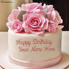 pink roses big happy birthday cake free
