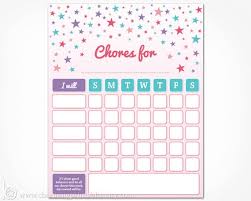 Chore Chart Printable For Kids Instant Download Girls
