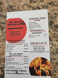 menu of mr darryl s southern bbq in