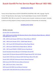 Factory service manual pdf format. Suzuki Gsx400 Fw Fws Service Repair Manual 19 By Laceyknott Issuu