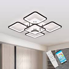 Modern Led Chandelier Lighting Fixture For Living Room Square Black Indoor Home Kitchen Lamp With Remote Bedroom Lustre Chandeliers Aliexpress