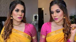 yellow pink saree look twisted