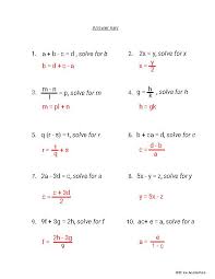 Literal Equations Set 1 Practice For