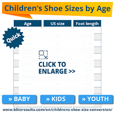 children s shoe sizes by age averages