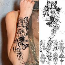 Tatouage temporaire en dentelle pour femmes adultes, faux tatouage avec  pendentif henné, éléphant, fleur de lune, bras étanche | AliExpress