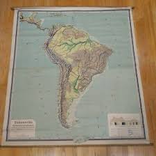 Antique South America Roll Down Map Vintage Wall Chart