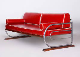 red leather bauhaus design sofa by