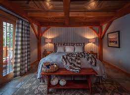 timberframe lake house master bedroom