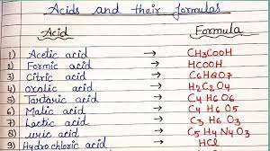 acid and formulas acids formula