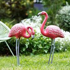 Pair Of Cast Iron Metal Pink Flamingo