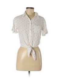 Details About Japna Women White Short Sleeve Button Down Shirt M