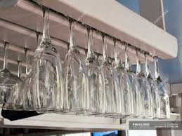 wine glasses hanging upside down