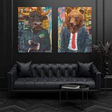 Bear Art Stock Market Luxury Canvas Set