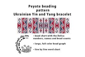 Ukrainian Yin And Yang Cuff Bracelet Peyote Beading Pdf Pattern Bracelet Bead Chart With The Delica Bead Numbers Large Bead Graph Word Chart