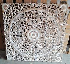 White Wash Mandala Wood Carved Plaque