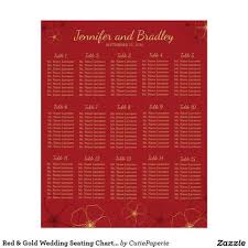 Red Gold Wedding Seating Chart For 150 Guests Zazzle Com