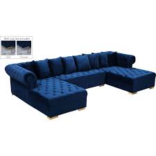 sectional sofa in tufted navy blue velvet