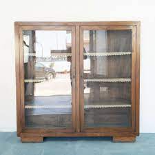 vintage wood and glass display cabinet