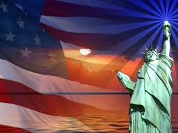 patriotic flag sunset statue of liberty