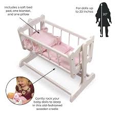 Badger Basket Heirloom Style Doll Cradle With Blanket And Pillow White Pink