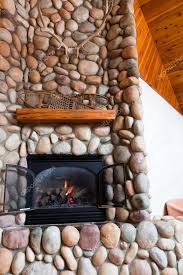 River Rock Fireplace Stock Photo By