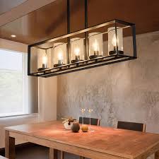 Modern Led Dining Room Pendant Light Fixture Clear Glass Shade Black Metal Frame Ebay