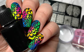 rainbow neon faux watermarble nails