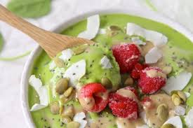 green smoothie bowl with spinach tahini