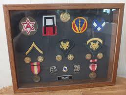 Framing military medals and military ribbons is something we're very experienced at doing. Shadow Box Wwii Us Army Military Medals Ribbons Patches Ribbon Bars Etc In Case 1877871146