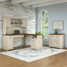 The chocolate brown oak finishing style will align the white walls of your house, the brown floor, and even the most common ceiling colors. Bush Fairview L Shaped Desk Antique White Package Fv003aw Free Shipping