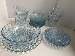 Vintage Blue Bubble Glass 23 Piece Dish