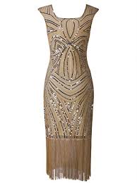 Vijiv Long Prom 1920s Vintage Fringe Sequin Art Nouveau Deco Flapper Dress