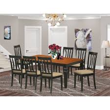 Extra large and in a dark java brown wood color, this dining set makes your dining room or breakfast nook comfortable and inviting and adds a touch of style to your home. Dining Set Contains Logan Dining Table And 8 Dining Chairs In Black And Cherry Finish Overstock 14366508
