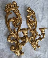Vintage 1971 Homco Gold Wall Sconces
