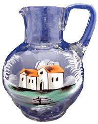 Antique Bohemian Glass Jug With Mary