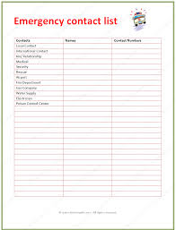 Contact List Template For Emergency List Templates