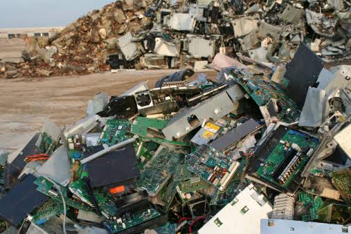 A landfill with electronic waste.